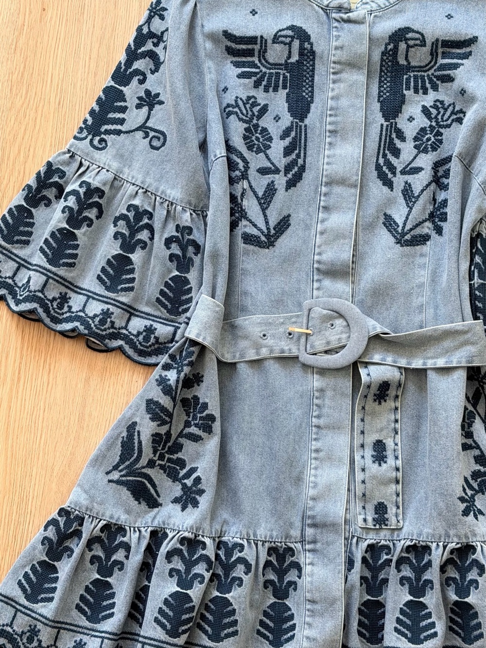 FARM RIO Denim Mini Dress with Navy Embroidery - Picture 6 of 6